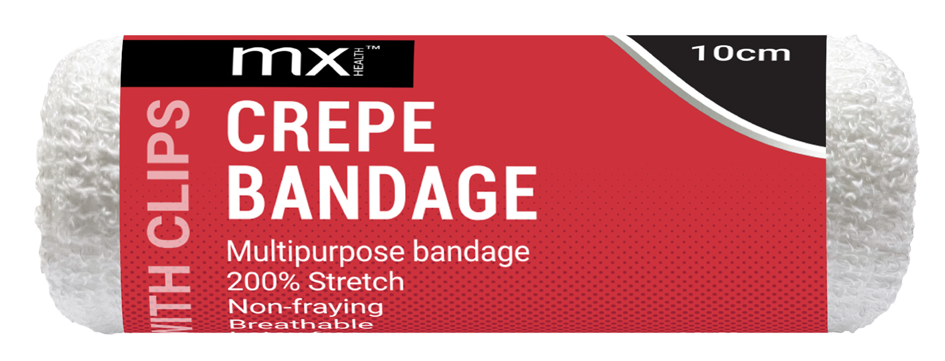 mx Health Crepe Bandage With Clips (100mm x 4.5m - Single)