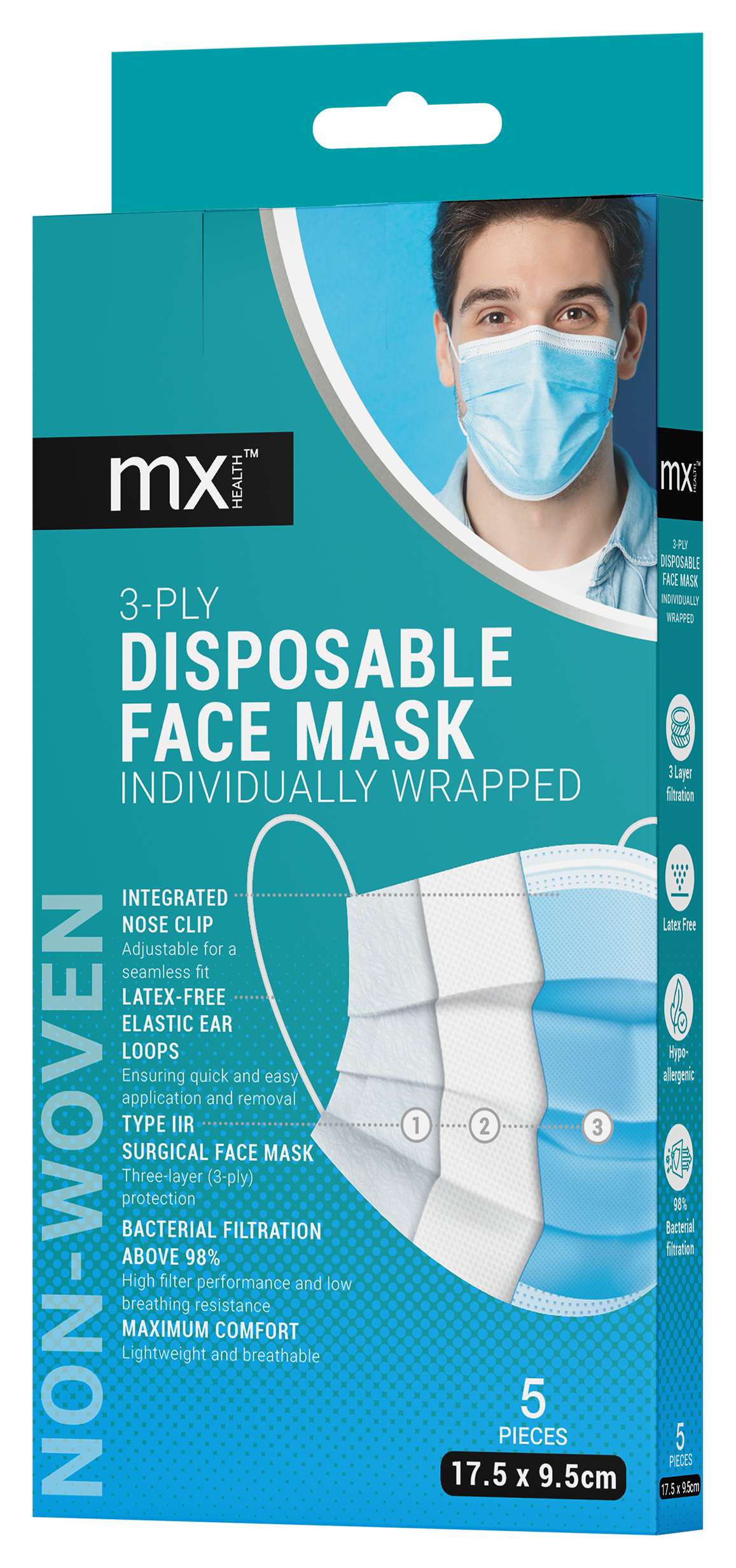 mx Health 3-Ply Disposable Face Masks (5PCS)
