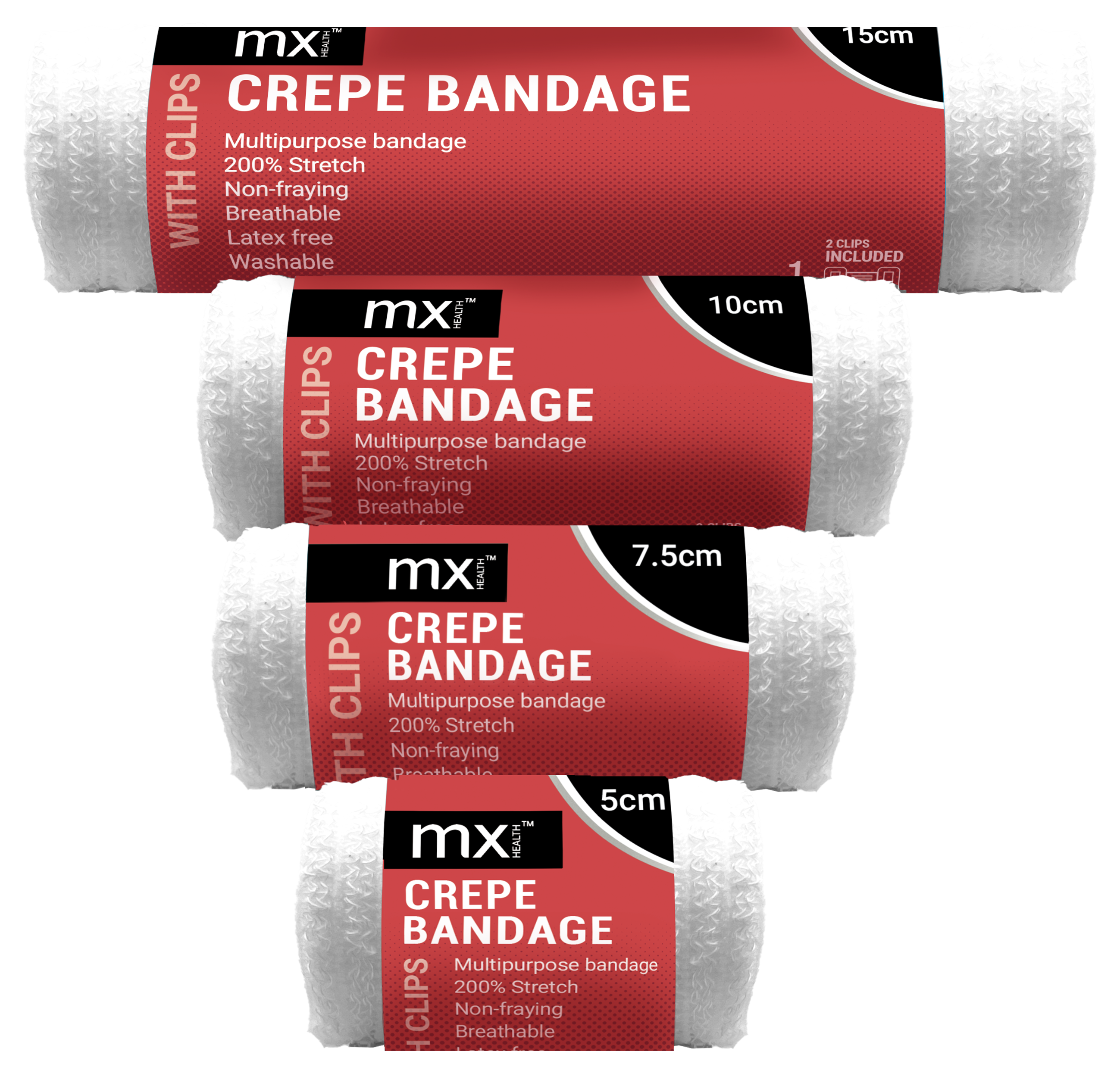 mx Health Crepe Bandage With Clips (50mm x 4.5m - Single)