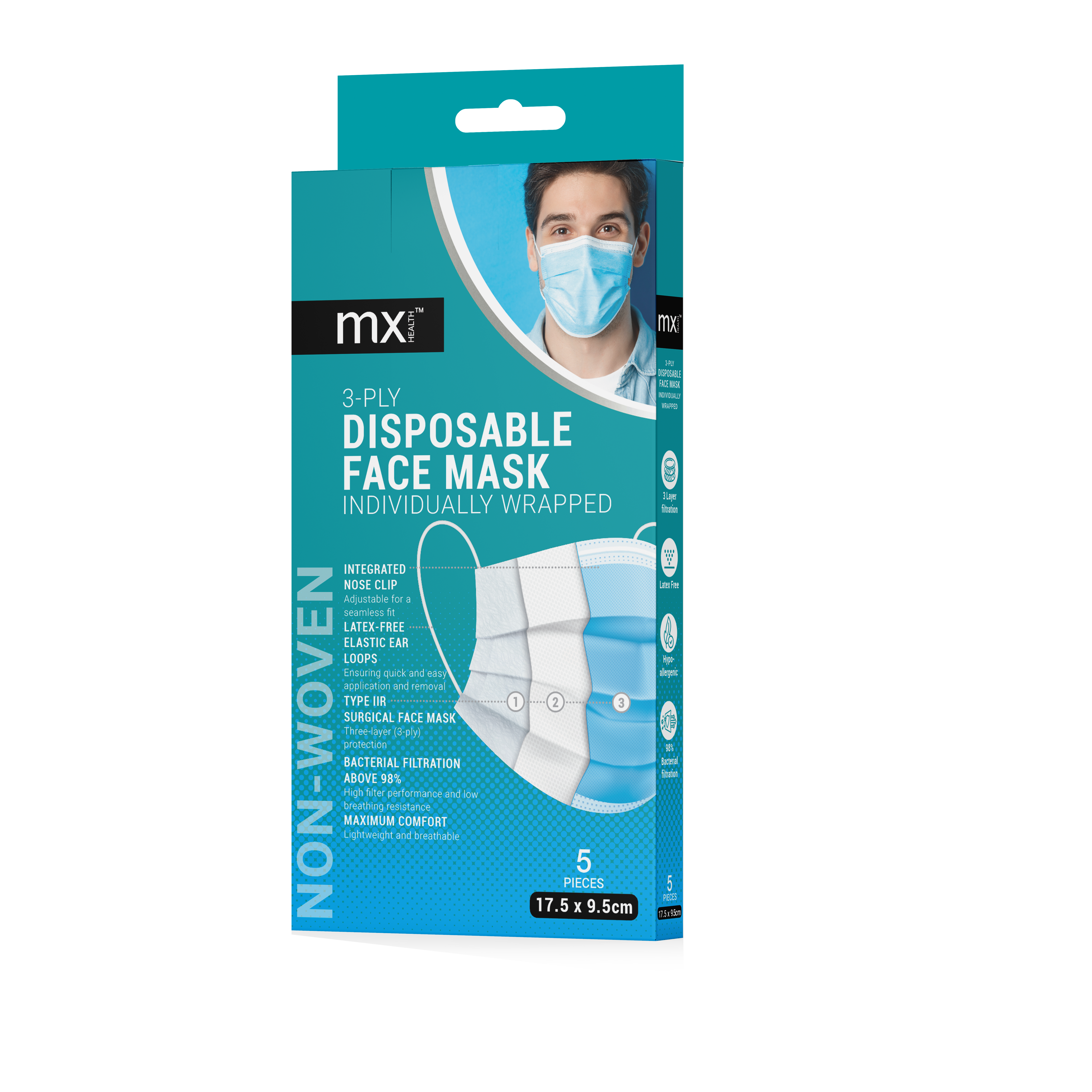 mx Health 3-Ply Disposable Face Masks (5PCS)