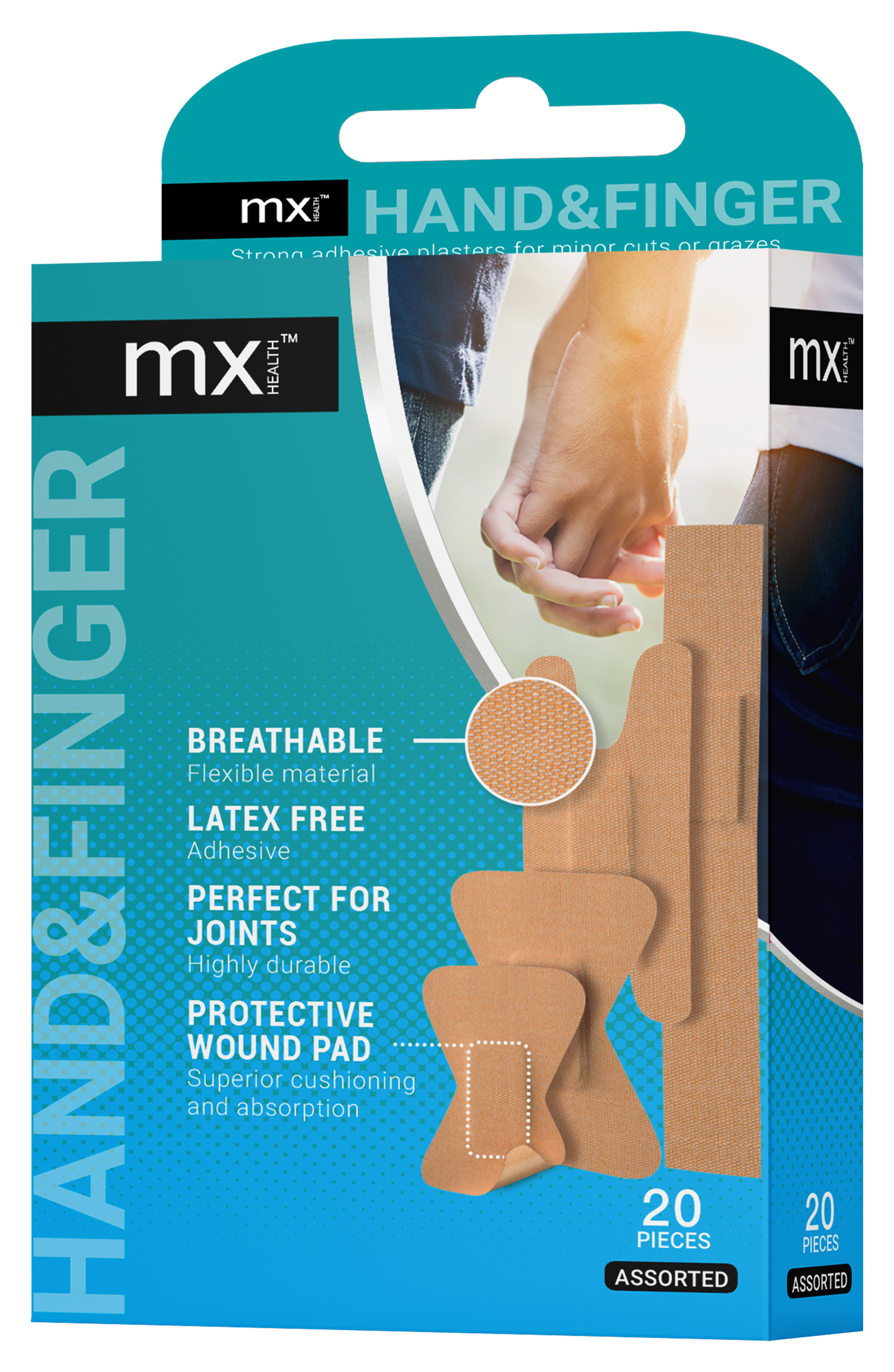 mx Health Hand & Finger Assorted Fabric Plasters (Pack of 20)