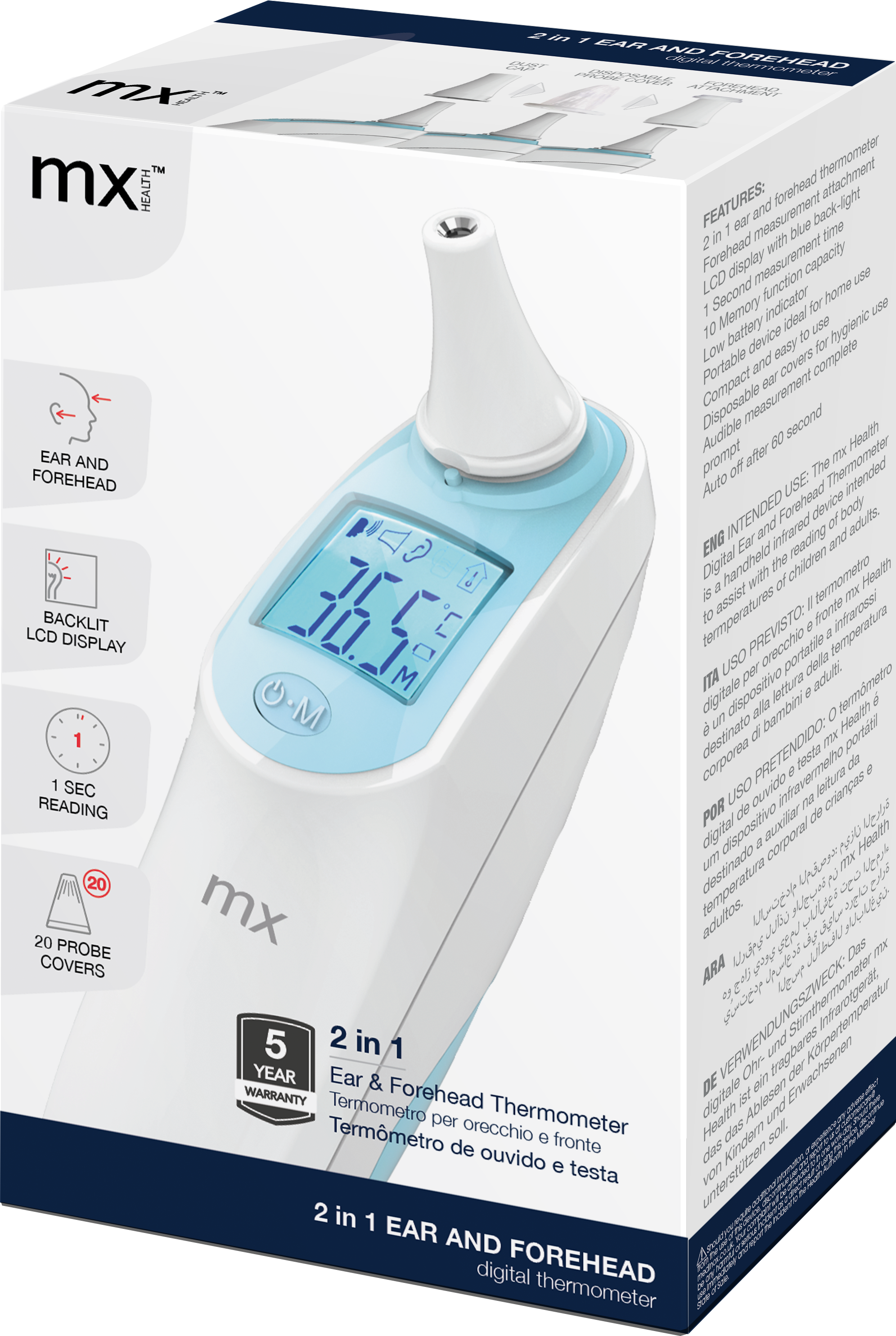 mx Health 2 in 1 Ear & Forehead Digital Thermometer