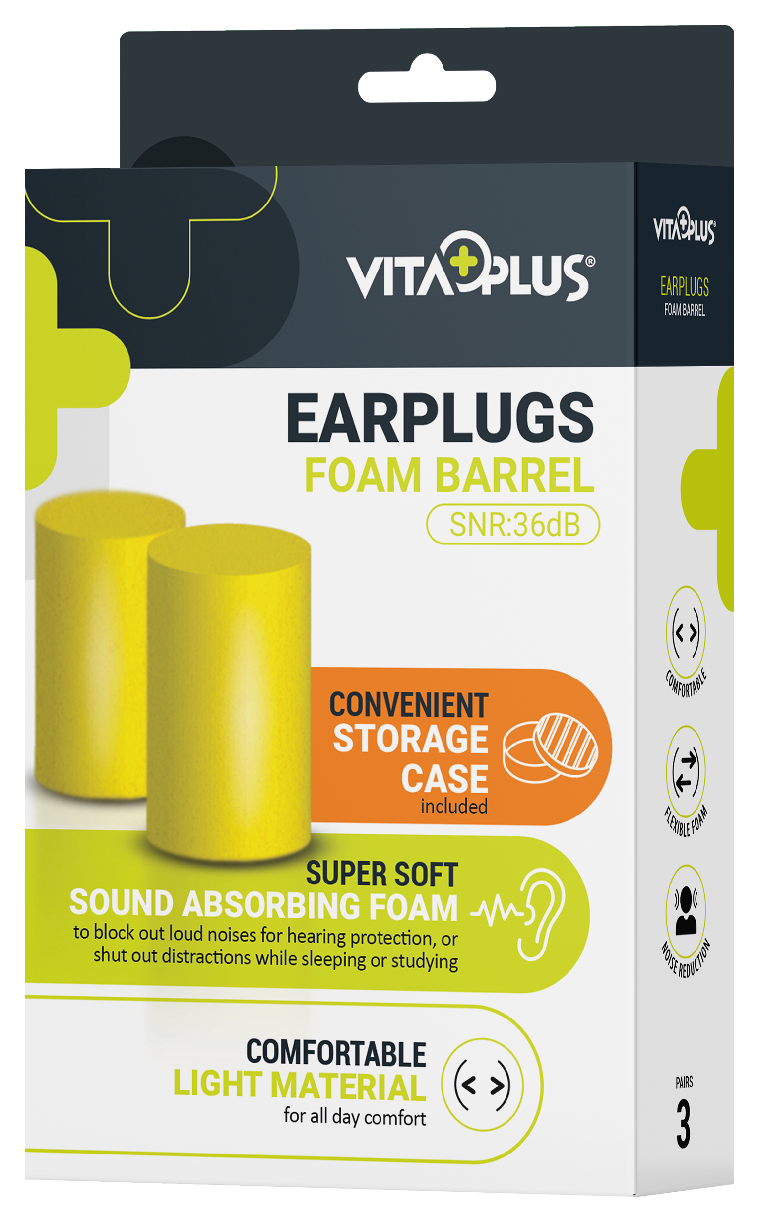 VitaPlus Foam Barrel Earplugs (3 Pairs)