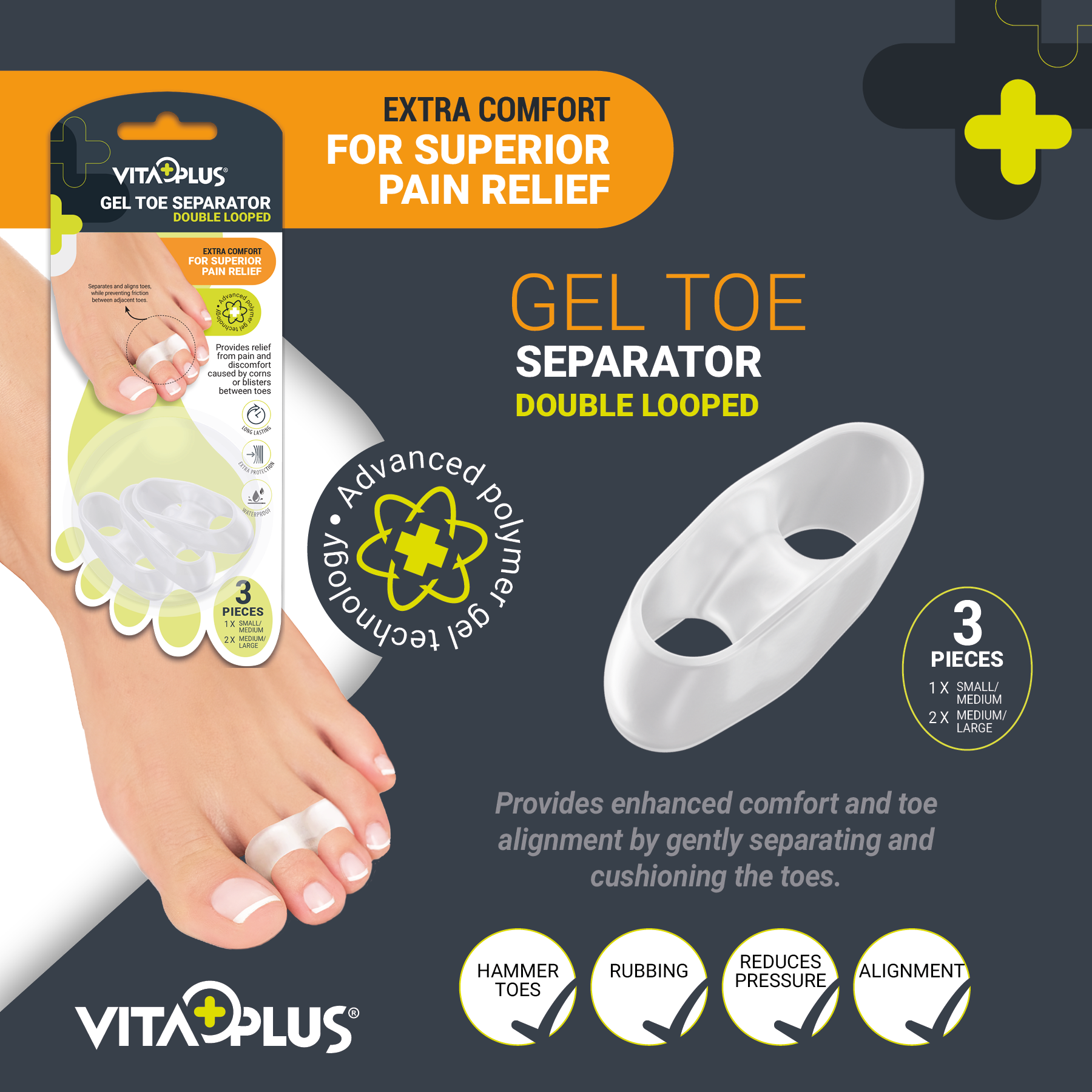 VitaPlus Gel Toe Separator Double Looped